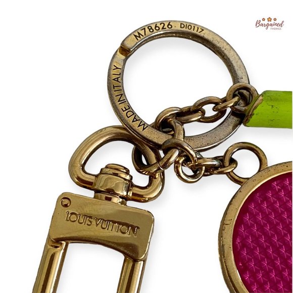 Authentic LOUIS VUITTON Pink Green Flash Flower Single V Key Holder Bag Charm - Picture 4 of 6